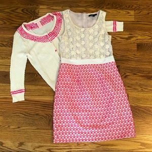 Pink and Cream Dress and Cardigan Set